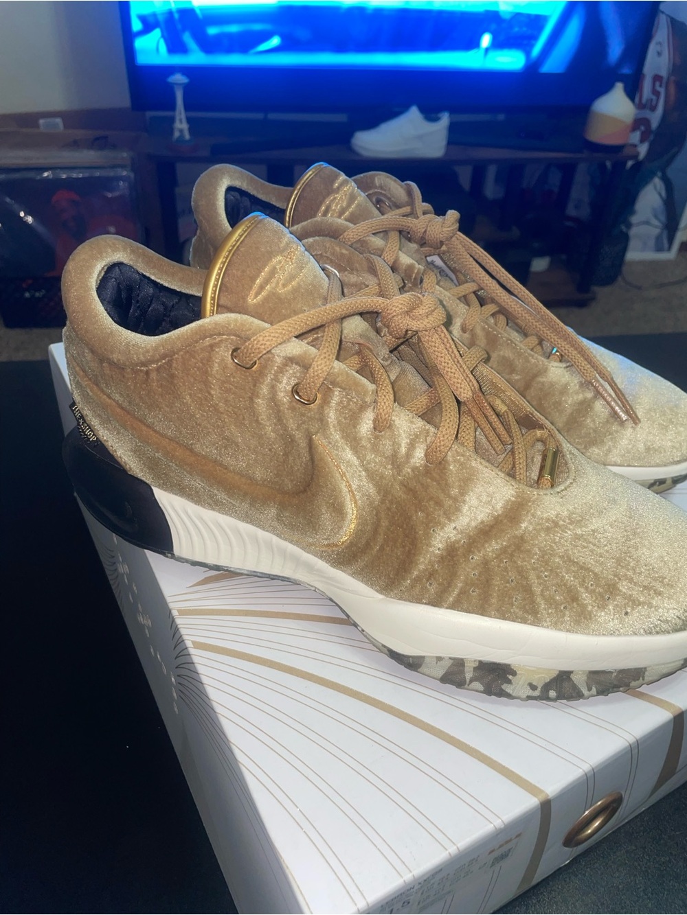 Nike LeBron’s 21 X The Shop Men's “Nobility” Gold Velvet Low-Top Sneakers
